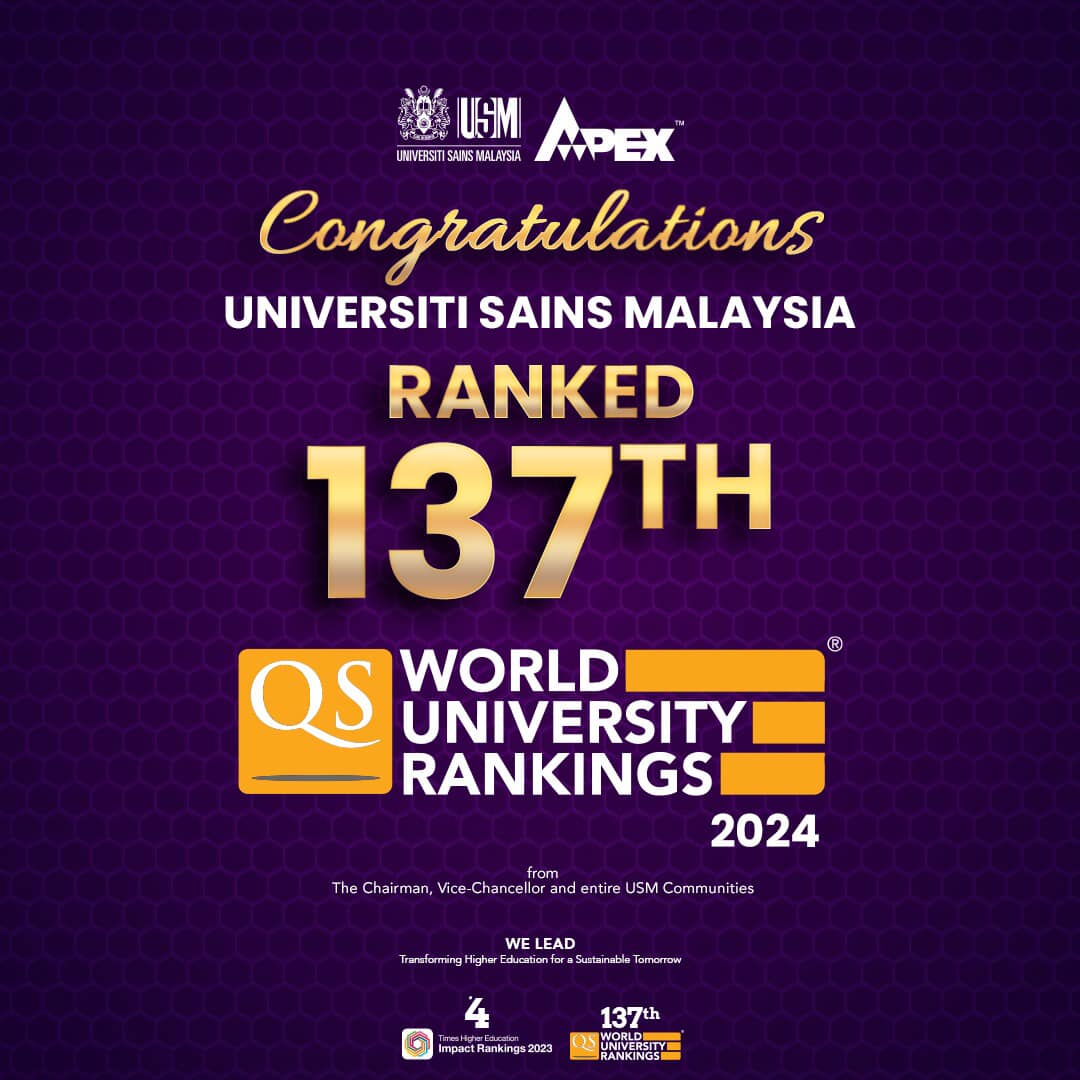 USM News Portal USM CLIMBED TO SECOND SPOT IN MALAYSIA, 137 IN THE WORLD FOR 2024 QS WORLD